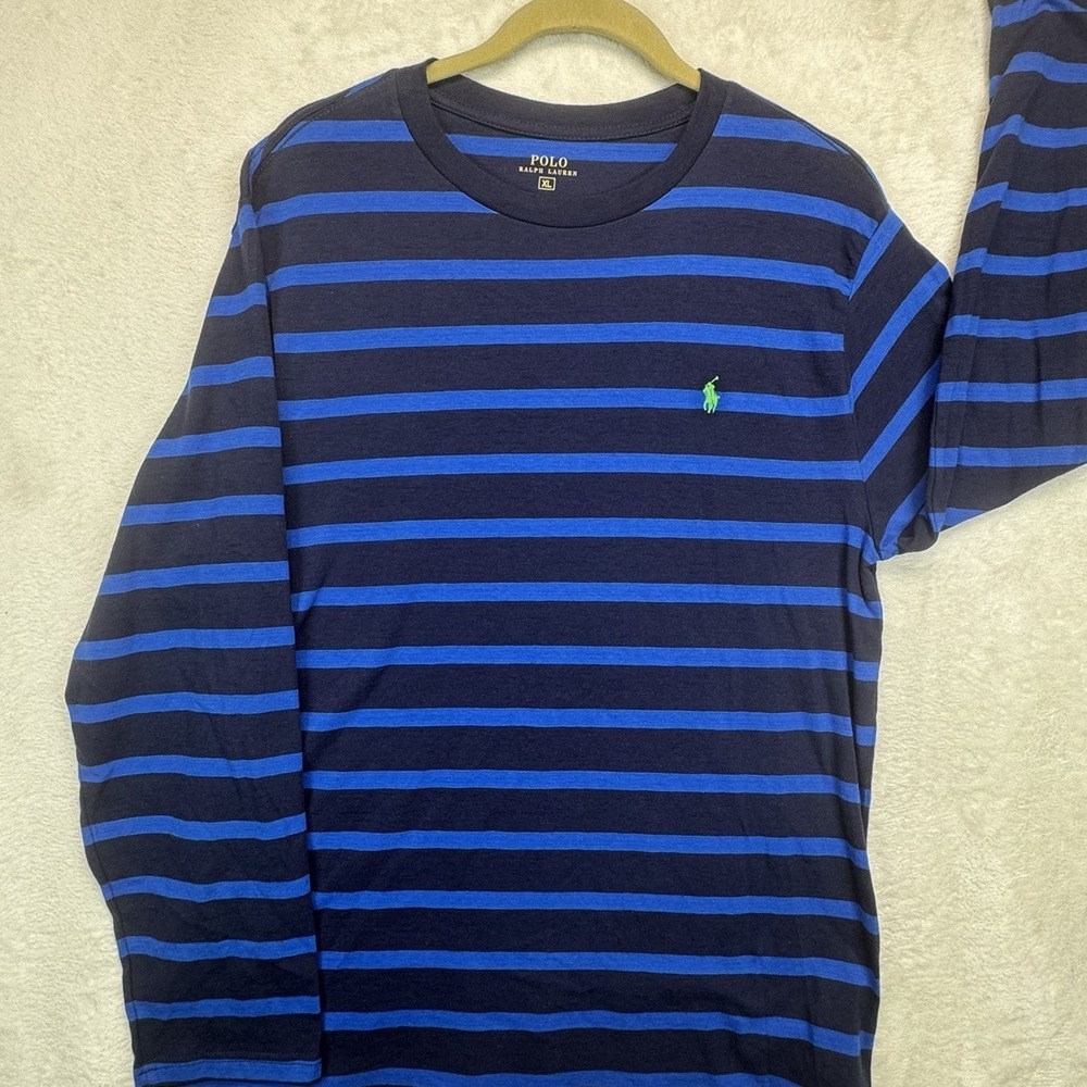 Polo Ralph Lauren Long Sleeve T Shirt Boys XL Blue Striped Pony Logo Crew Neck